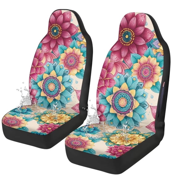 Binienty Boho Car Seat Covers Set of 2 Mandala Floral Auto Front Seat Protectors Breathable Waterproof Cloth Vehicle Bucket Cushions Universal for SUV Truck Van Sedan
