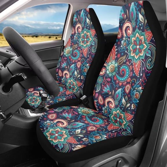 Binienty Boho Car Seat Covers for Women Girly Mandala Flower Auto Seat Covers Front Seats Only Anti-Slip Breathable Carseat Cushion Cloth Cover Boho Auto Accessories for SUV Truck Vans Sedans