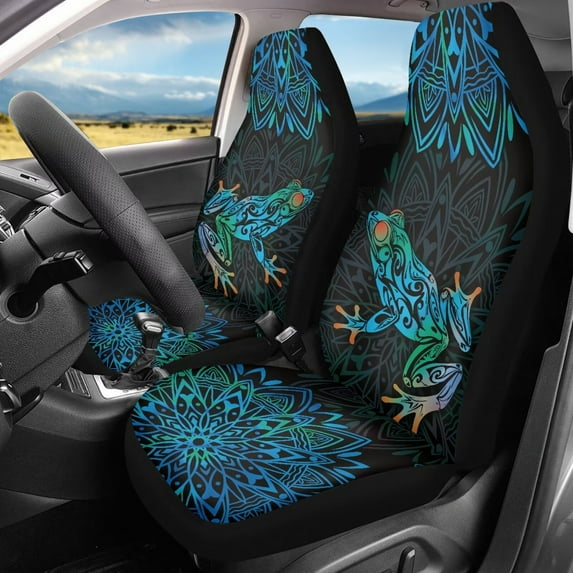 Binienty Boho Floral Frog Car Seat Covers Front Seats Only 2 Piece Automotive Vehicle Seat Cover Washable Breathable Universal Auto Accessory for SUV Sedan Truck