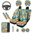 thumbnail image 1 of Binienty Boho Hippie Daisy Car Seat Covers With Matching Steering Wheel Cover Car Seat Belt Strap Covers Shoulder Cushion Pad Universal Automotive Bucket Cushion Cover Full Set of 14 Pack, 1 of 8