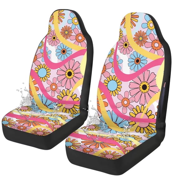 Binienty Boho Hippie Flower Front Car Seat Covers Airbag Safe Auto Bucket Seats Protector Front Seats Stretchy Cloth Vehicle Seat Covers Universal Fit for Sedans SUV Truck