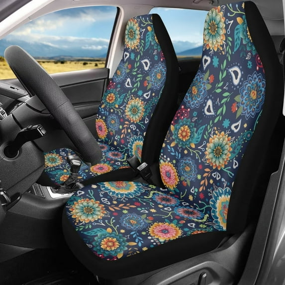 Binienty Boho Mandala Car Seat Cover for Front Seats Floral Automotive Seat Covers Accessories for Girly Women Breathable Front Carseat Bucket Cover Pack of 2