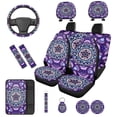 thumbnail image 1 of Binienty Boho Mandala Car Seat Covers Full Set Front Split Rear Floral 15 Inch Steering Wheel Cover Seatbelt Covers Center Console Cushion Pad Universal Car Interior Sets For Women Girly, 14 Pack, 1 of 8