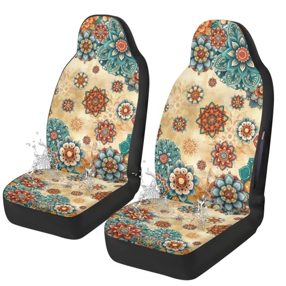 Binienty Boho Mandala Car Seat Covers Set Waterproof Auto Seat Covers 2 Pack Front Drive Seats Cover Airbag Compatible Automotive Accessories for Women Girly