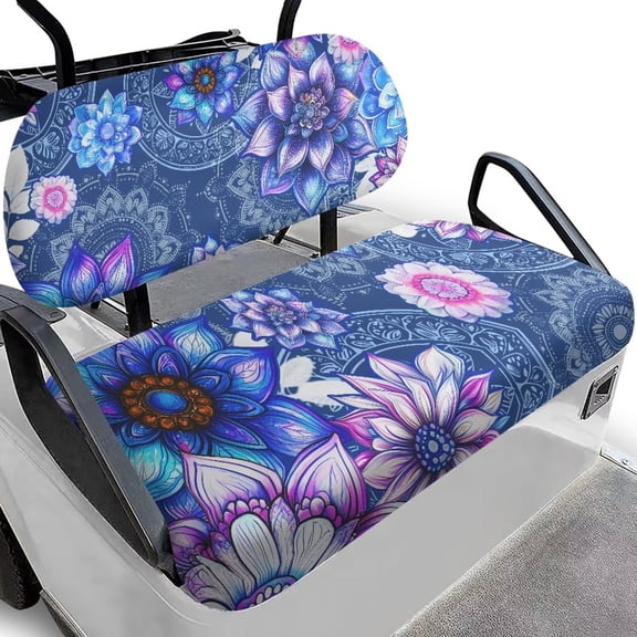 Binienty Boho Mandala Floral Golf Cart Seat Cover Protector Blue Heat-proof Soft Comfortable Golf Cart Seat Covers 2 Pieces Golfcart Decoration Accessories
