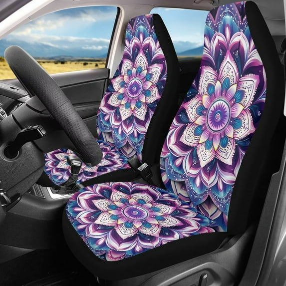 Binienty Boho Mandala Flower Auto Seat Cover Set of 2 Breathable Soft Car Seat Covers Protectors Auto Accessories Carseat for Front Seats Cushion Pad Mat Fit for Most Truck, Van, and SUV