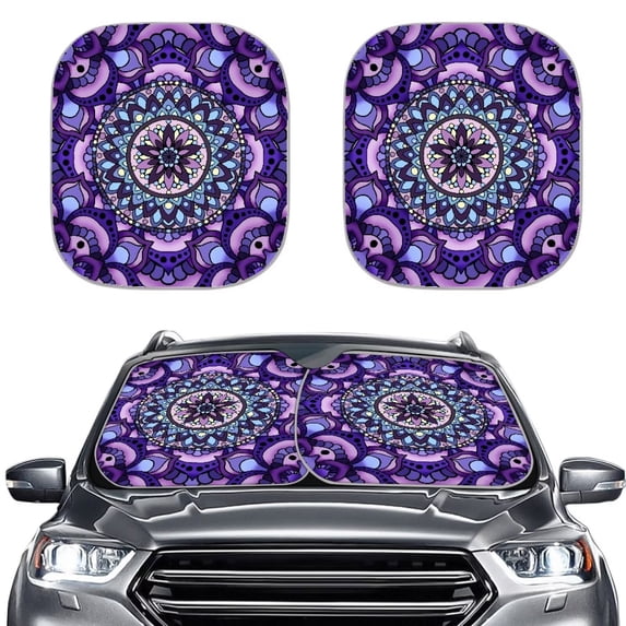 Binienty Boho Mandala Sun Shade for Car Windshield Foldable Floral Automotive Front Window Sun Visor 25.5x28.5 inch Boho Universal Car Accessories