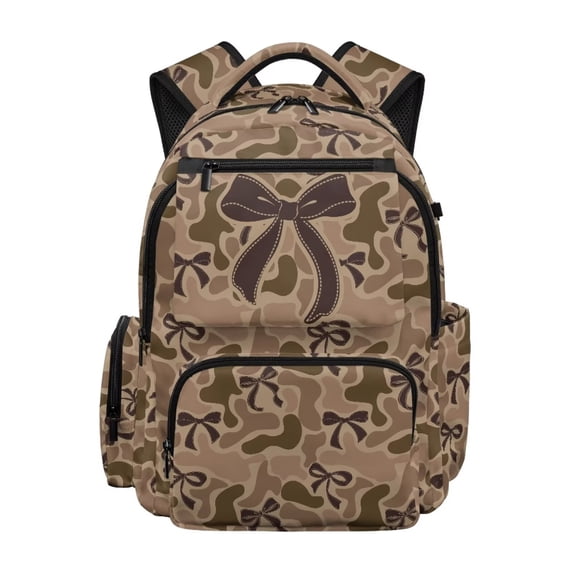 Binienty Brown Camo Bow Print Backpack for Boys Age 6-8 Lightweight Heavy Duty School Backpack with Side Pockets Children Back Pack Back to School Gifts for Kids