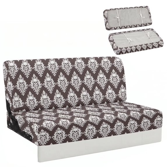 Binienty Brown Skull Damask RV Jackknife Sofa Slipcover High Stretch Soft Fabric Wrinkle Resistant Non Slip with Elastic Straps Washable for Camper Travel Trailer Interior