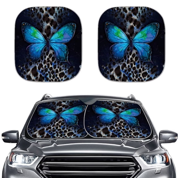 Binienty Butterfly Leopard 2 PCS Car Windshield Sun Shade Foldable Automotive Front Window Sunshade Protector Heat and UV Rays That Keeps Vehicle Cool Universal Vehicle Accessories