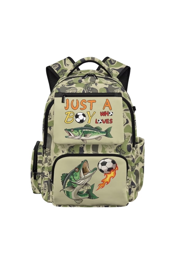 Camo Bass Fish Soccer School Backpack for Girls 4th Grade Large Capacity Heavy Duty Bookbag with Laptop Compartment Kids Day Pack Back to School Gifts for Children