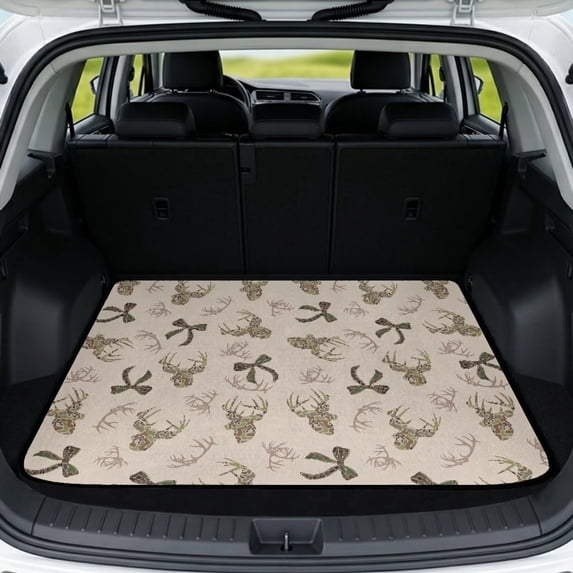 Binienty Camo Deer Antler Print Car Trunk Cargo Liner, Anti-Skid Backing Rear Trunk Protector, Universal 29"x39" Stylish Vehicle Interior Accessory, Durable Mat for Most Sedan SUV