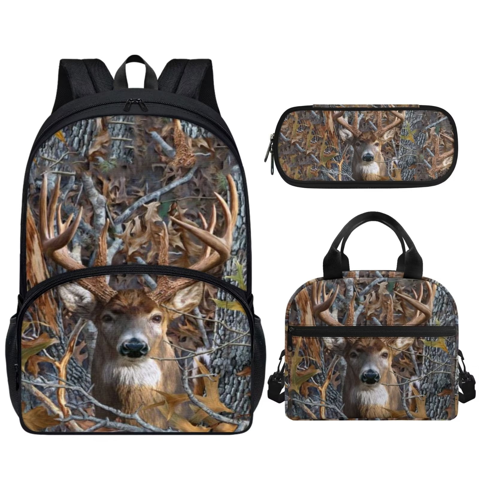 Binienty Camo Deer Bookbag for Boys With Lunch Box 17 Inch Backpack