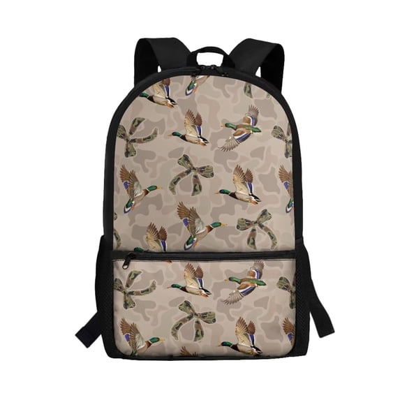 Binienty Camo Duck Print Kids School Backpack 17 Inch Spacious Bookbag for Children Girls 4th Grade Customizable Strap Length School Bag with Front Pocket for Daily Travel Use