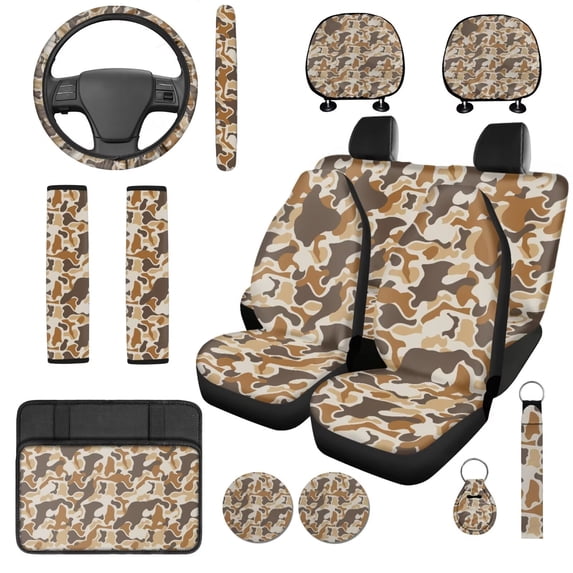 Binienty Camo Hunting Duck Car Seat Covers Front And Rear with Steering Wheel Cover Elastic Center Console Cushion Anti-Slip Seat Belt Pads 14 Piece Vehicle Interior Decor Set