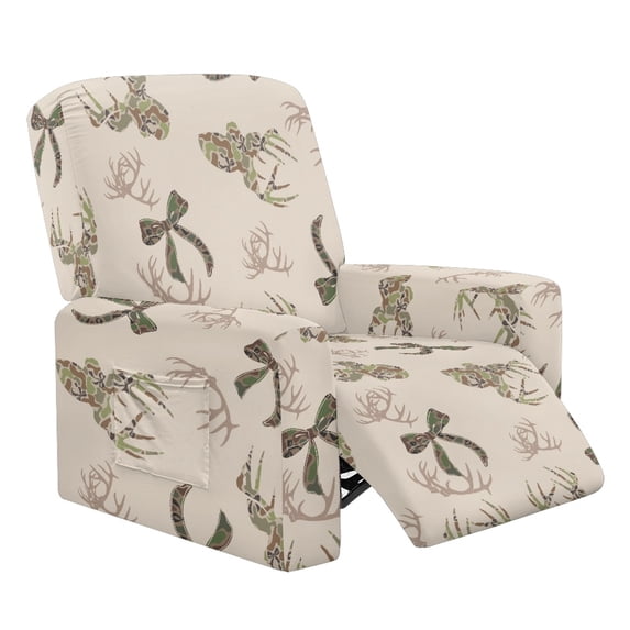 Binienty Camouflage Deer Bow Print Recliner Chair Covers with Brushed, 4 Pieces Recliner Cover with Anti Stain Soft Recliner Chair Slipcover for Kids Pet Single Lounger Sofa