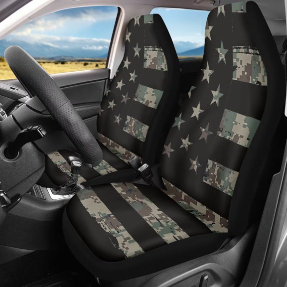Binienty Camouflage Flag Automobile Seat Covers Full Set for Women, 2 PCS Car Seat Protectors for Front Seat Cushion Pads Car Accessories Interior Decor for Car Truck SUVs