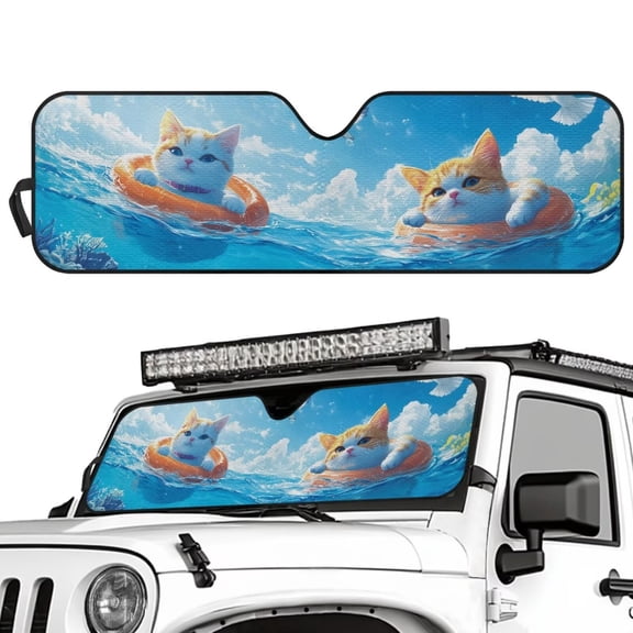 Binienty Car Sun Shade Windshield Compatible with Jeep Wrangler JK 2007-2018 Easy Fold Heat Reflector Water Cat Dog Sun Shade For Car Window Foldable Auto Sunvisor Heat Protection
