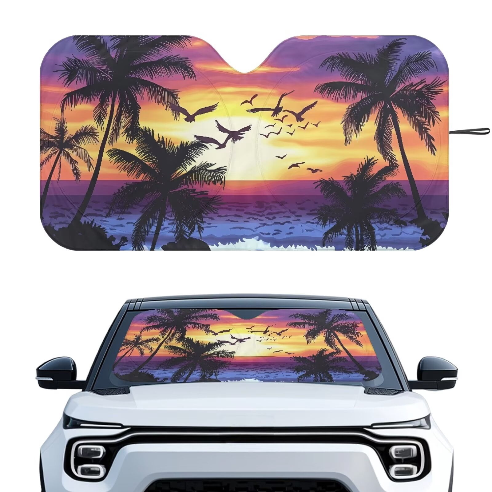 Binienty Car Sun Shade Windshield Tropical Palm Tree Front Window Sun ...