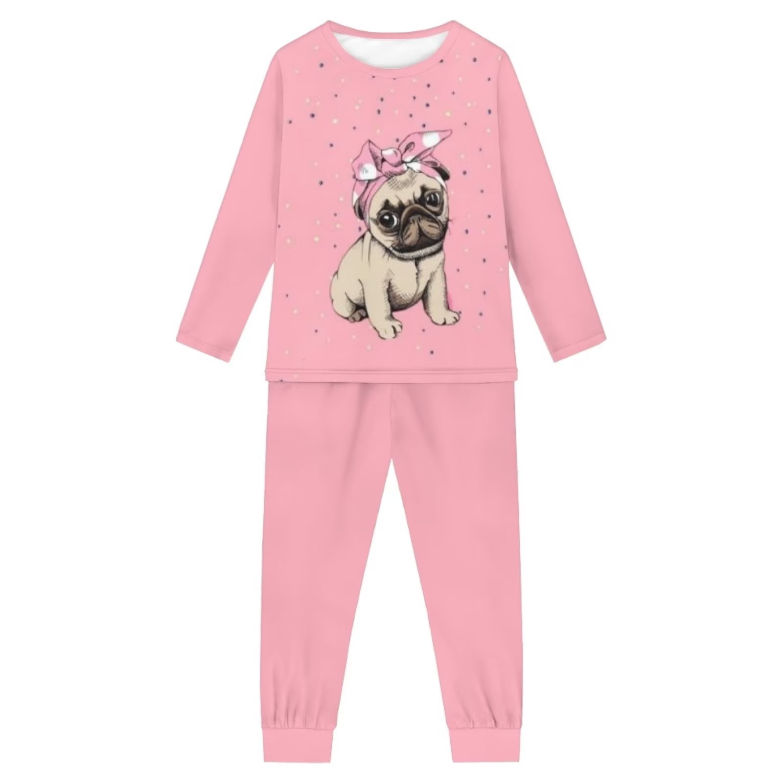 Binienty Children Pjs Set for Girls Size Cute Pug Pajamas Top and Pants with Pockets Youth Teenagers Elastic Band Youth Teenagers Stylish Clothes Size
