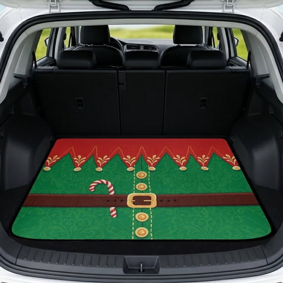 Binienty Christmas Elf Style Universal Car Trunk Mat, 29" x 39" Anti-Slip Backing Scratch Resistant Rear Cargo Liner, Durable Car Interior Accessory Fits for Most Sedan SUV Models