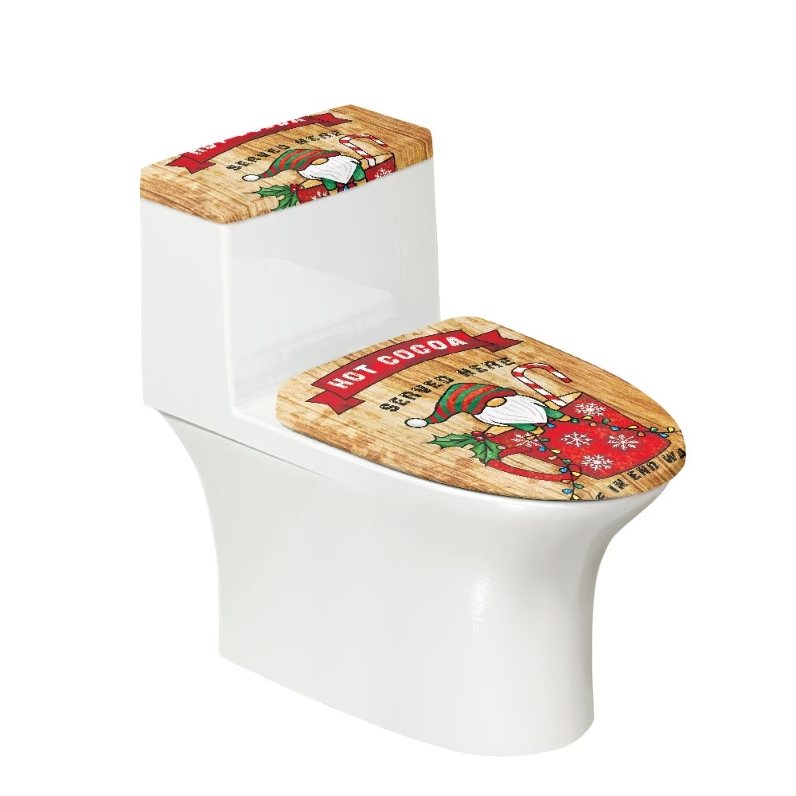 Binienty Christmas Santa Claus Cup Toilet Seat and Tank Lid Cover Set