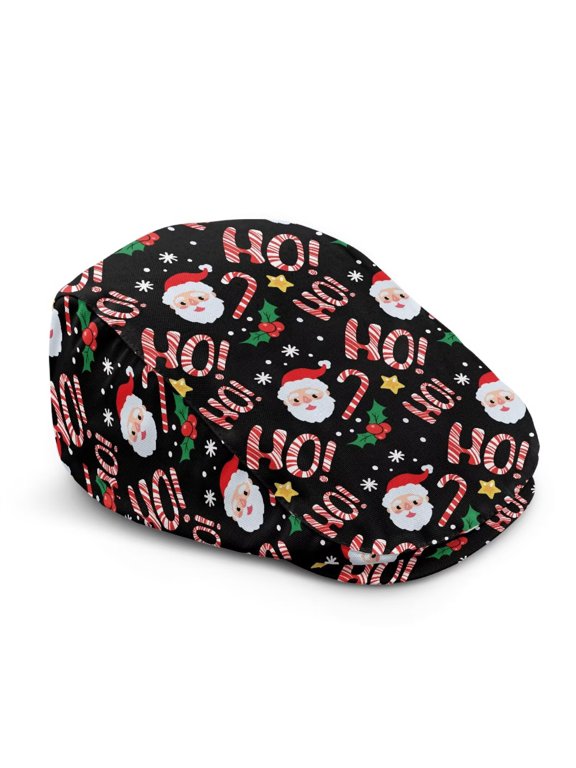 Christmas Santa Hoho Print Newsboy Cap for Men Adjustable Breathable Soft Irish Gatsby Hat Festive Cabbie Cap for Holiday Party Daily Wear Xmas Gift