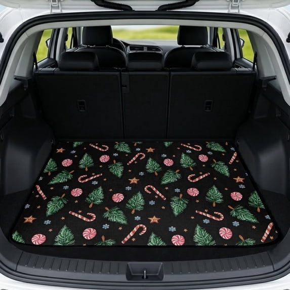 Binienty Christmas Tree Candy Print Universal Car Cargo Liner, Non-Slip Backing 29" x 39" Trunk Protector Mat, Scratch Resistant Vehicle Interior Accessory Fit for Most Sedan SUV