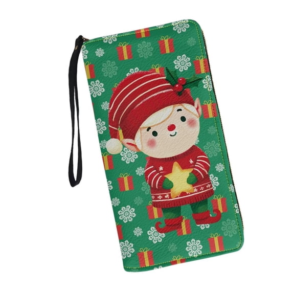 Binienty Christmas Wallet for Women PU Leather RFID Blocking Wristlet Wallet for Women & Teen Girls Large Capacity Phone Clutch Long Wallets Zipper Around Xmas Gifts for Mom