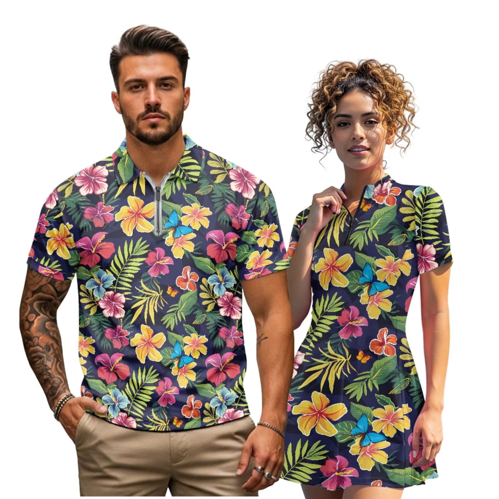 Binienty Colorful Floral Couples Matching Golf Outfits Casual Soft ...