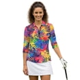 thumbnail image 1 of Binienty Colorful Tropical Leaf Women Sport Shirts 3/4 Sleeve Sport Shirts Soft and Comfortable Quarter Zip Lightweight with Collar Shirt Fit Plain Suitable for Tennis Enthusiasts, 1 of 7