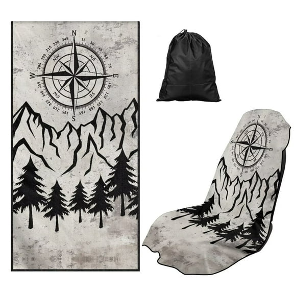 Binienty Compass Mountain Car Seat Cover Towel Non-Slip Breathable Car Seat Towel Cover Front Seats Only Auto Bucket Seats Towel Cover for Swimming Pool Camping Beach