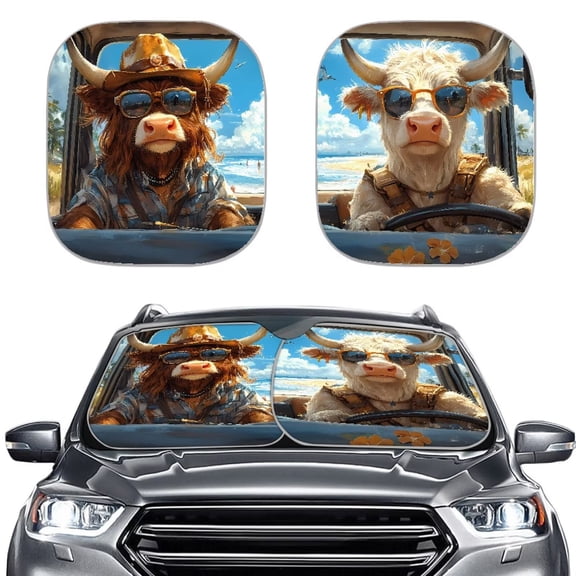 Binienty Cool Highland Cow Windshield Sun Shade for Truck SUV Car Easy to Install Heat and UV Rays That Keeps Vehicle Cool Removable Automotive Accessories Universal Car Accessories Decoration