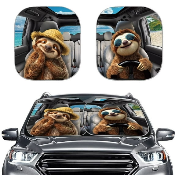 Binienty Cool Sloth Windshield Sun Shade Soft Easy Installation Sunshade for Car Windshield Heat and UV Rays Protection Removable Accessories Universal for Sedan Van SUV 2 Pcs