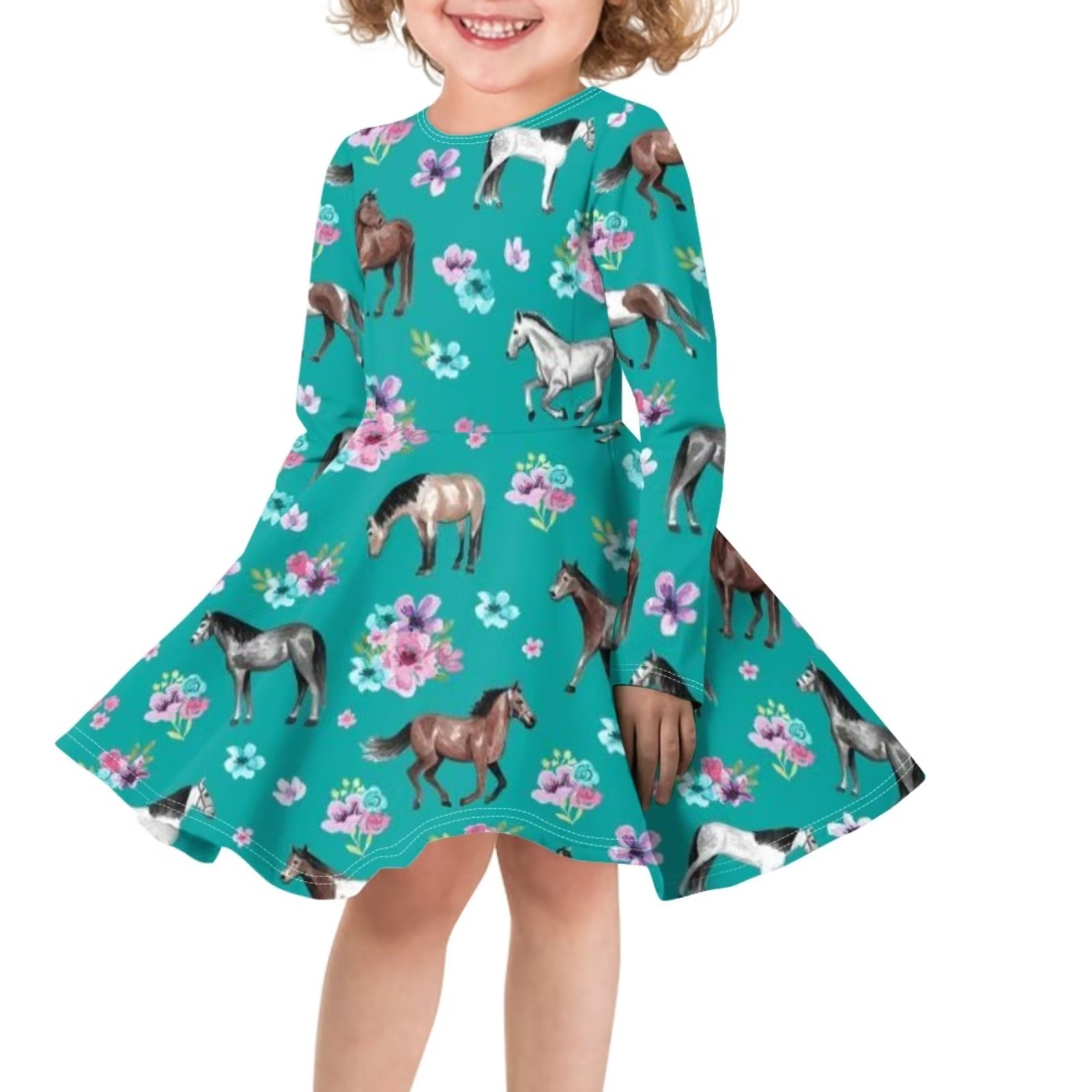 Binienty Cozy Little Girl Dresses for School Horse Flower Elegant One