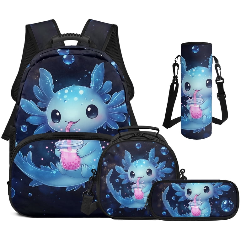 Binienty Cute Axolotl Bubble Tea 4 Pcs Set School Bag for Boys Binienty Cute Axolotl Bubble Tea 4 Pcs Set School Bag for Boys