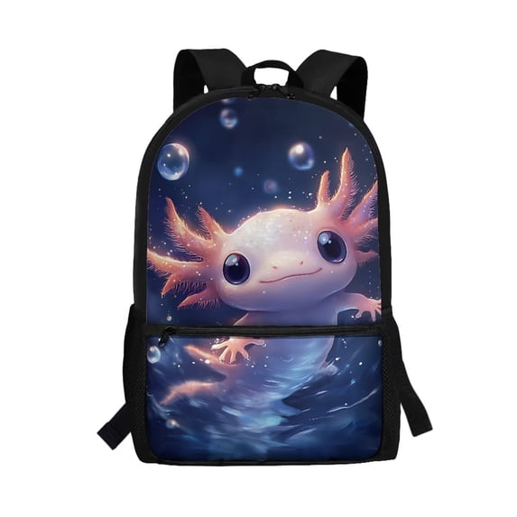 Binienty Cute Axolotl Print School Backpack for Kids Elementary Middle School Adjustable Shoulder Straps Large Capacity Bookbag with Front Zipper Pocket for Daily Travel