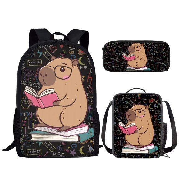 Binienty Cute Capybara Backpack and Lunch Bag Set for Boys Kids Bookbag for Girls 7-8 School Bag with Lunch Box Set 3 Pieces Book Bag 6th Grade Children Pencil Case