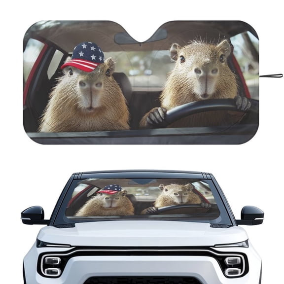 Binienty Cute Capybara Sun Visor for Car Windshield Funny UV Rays Protection Folding Window Sunshade Universal Car Accessories for Large SUV Truck Hatchback