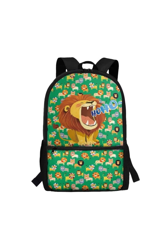 Cute Cartoon Lion Print Kids School Backpack with Customizable Shoulder Straps Front Storage Pocket Durable Bookbag for Primary School Students Daily Use