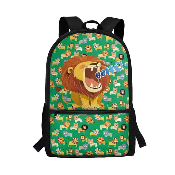 Binienty Cute Cartoon Lion Print Kids School Backpack with Customizable Shoulder Straps Front Storage Pocket Durable Bookbag for Primary School Students Daily Use