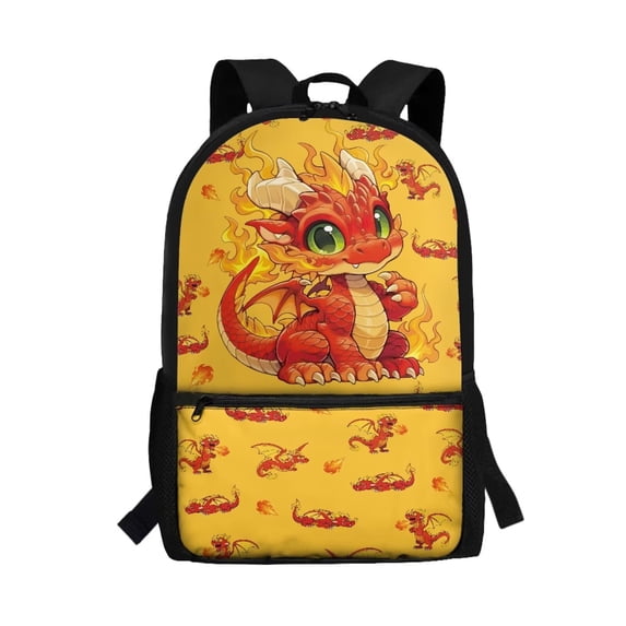 Binienty Cute Fire Dragon Print Kids School Backpack 17 Inch Large Capacity Bookbag with Padded Laptop Sleeve Multi Front Pockets for Boys Girls Aged 5-10