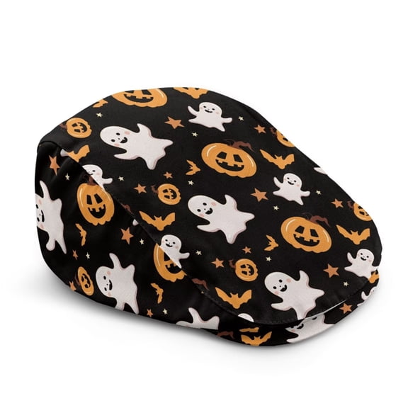 Binienty Cute Ghost Pumpkin Bat Pattern Newsboy Cap for Men Adjustable Breathable Lightweight Irish Gatsby Hat for Halloween Party Casual Outdoor Driving Daily Wear