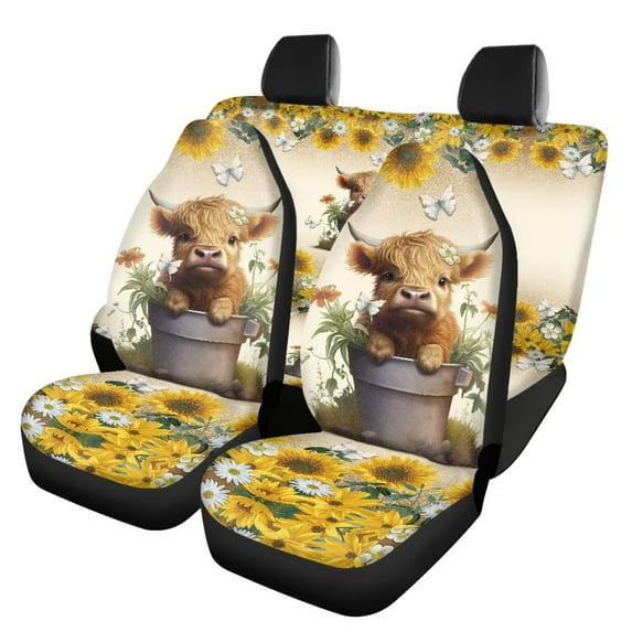 Binienty Cute Highland Cow Car Accessories Auto Seat Cover for Men Women, Car Seat Protector Blanket Full Set of 4 Pack, Universe All Seasons Use Fit for Car, Truck or SUVs