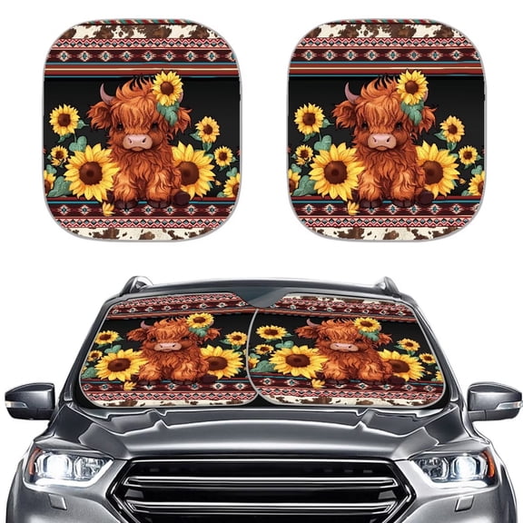 Binienty Cute Highland Cow Car Window Shades Automotive Windshield Sunshades Sun Shade for UV Protection Easy Installation Folding Car Sun Shade for Front Window Suitable for Cars