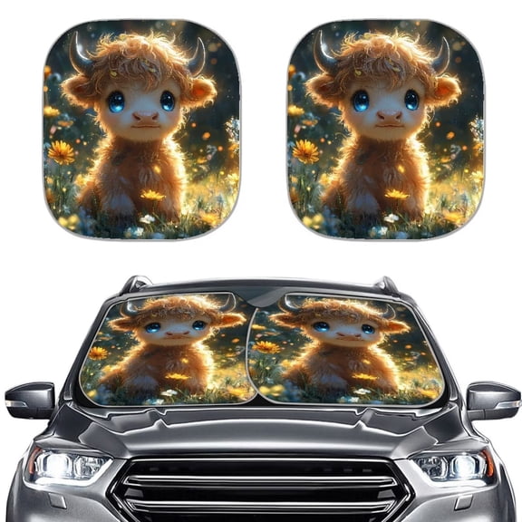 Binienty Cute Highland Cow Sunshade for Car Windshield Sun Shield for Front Window Blocks UV Rays Soft Heat Reflector-Keep Your Vehicle Cool Car Interior Accessories for Sun Heat
