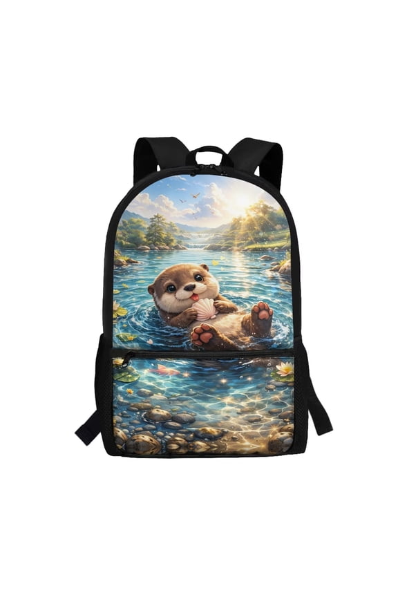 Cute Otter Print Kids School Backpack for Elementary Students Ages 6-12, 17 Inch Large Capacity Bookbag with Shoulder Straps & Multiple Exterior Pockets, Ideal Back to School Gift