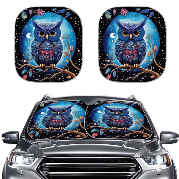 Binienty Cute Owl Sun Shade for Car Windshield Auto Vehicle Shield Reflector Blocking Screen Cover Easy to Install Folding Car Sun Shade for Front Window 28.5 x 25.5 inches