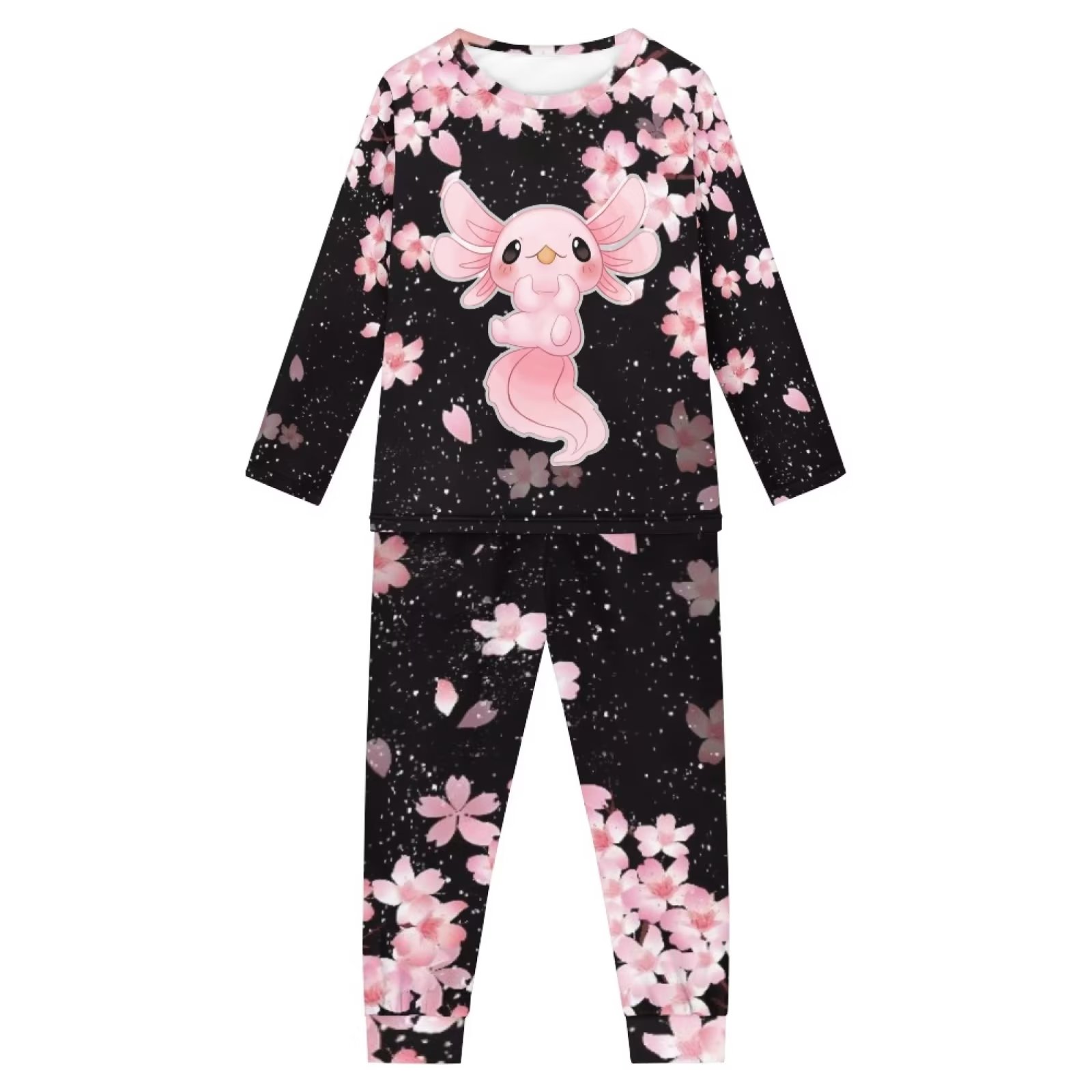 Binienty Cute Pajamas Sets for Teens with Pants Cherry Blossom Axolotl