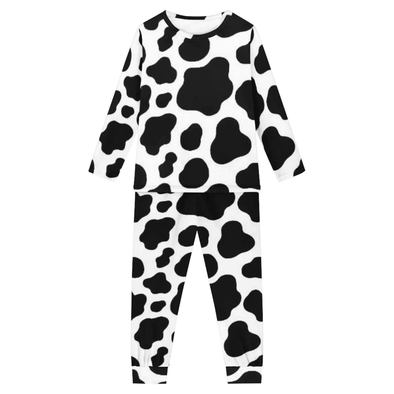 Binienty Cute Pajamas Sets for Teens with Pants Cow Pattern Loose Fitting Holiday Family Pajamas